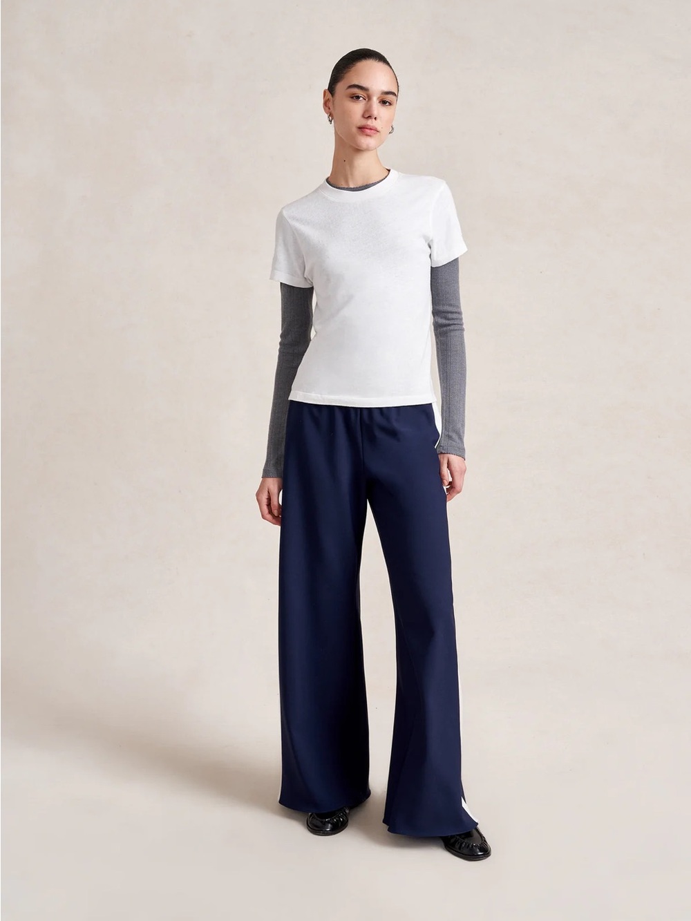 La Ligne Colby Navy Wide-Leg Pants with Stripe